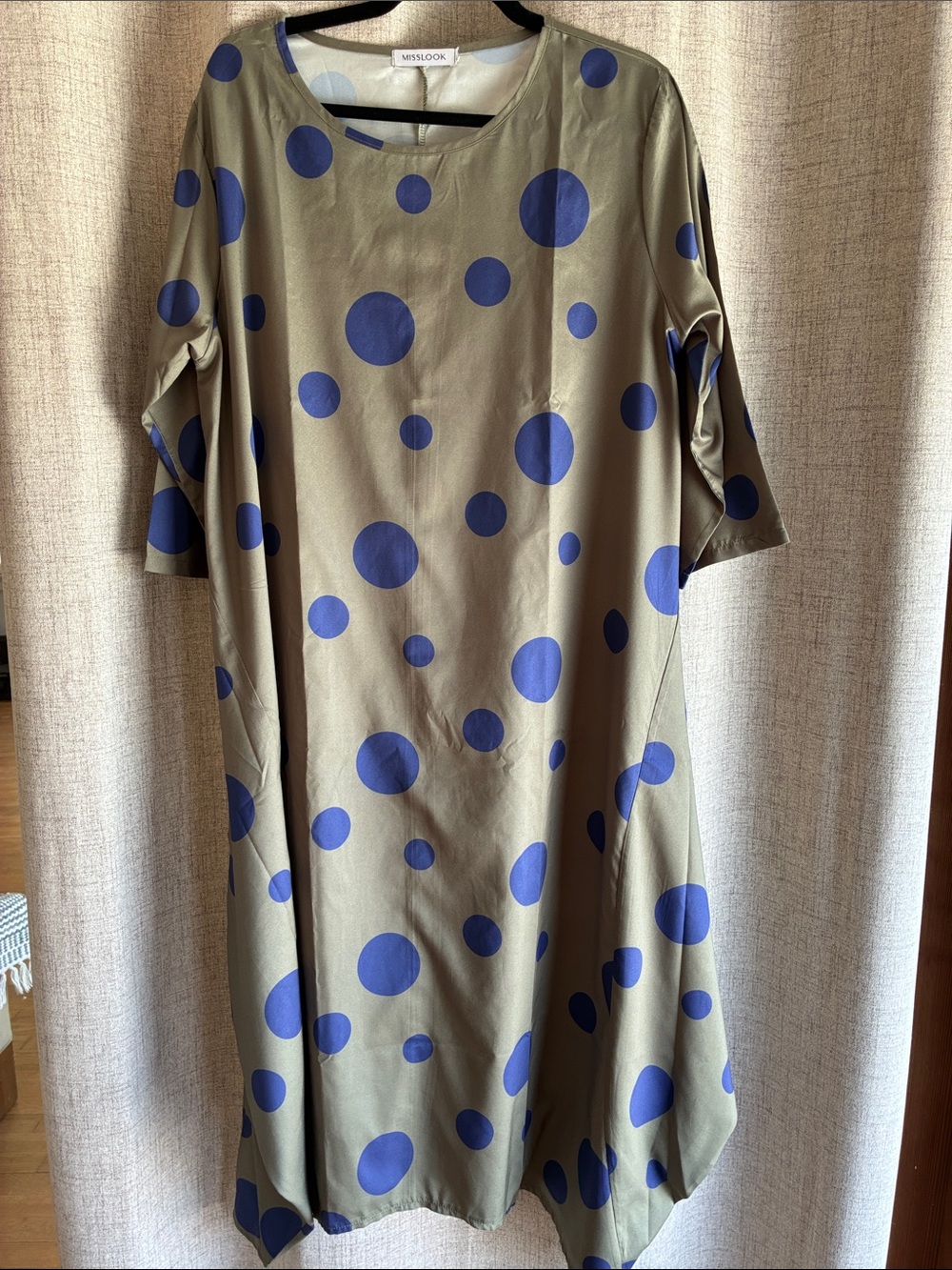 MISSLOOK Olive Green Midi Dress with Royal Blue Polka Dots